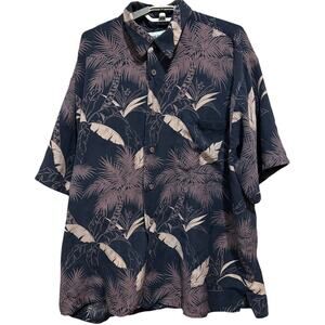 Island Attitudes Shirt Men XL Brown Gray Palm Trees Button Up Vacation Hawaiian